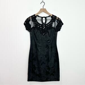 Scott McClintock Vintage 90s Sheath Dress Size 6 Black Lace Floral Mini
